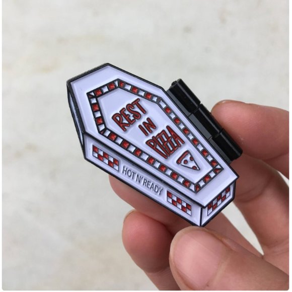 🐊4/$15|3/$12 Rest in Pizza Hinged Enamel Pin - Picture 2 of 3